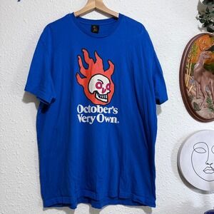 OVO October's Very Own men's Flaming Skull Graphic T-Shirt Blue‎ XX-Large